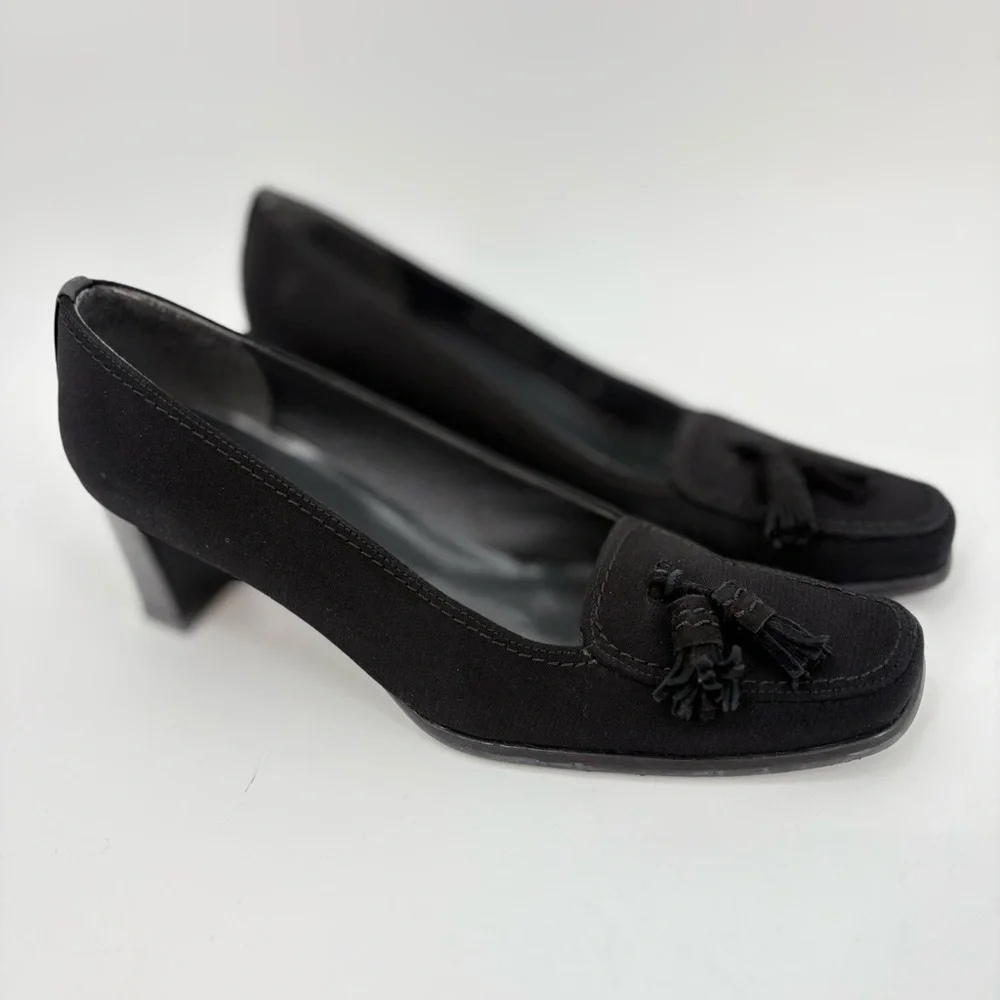 Stuart Weitzman Sude Leather Square‎ Toe Tassel Pumps Black 8N